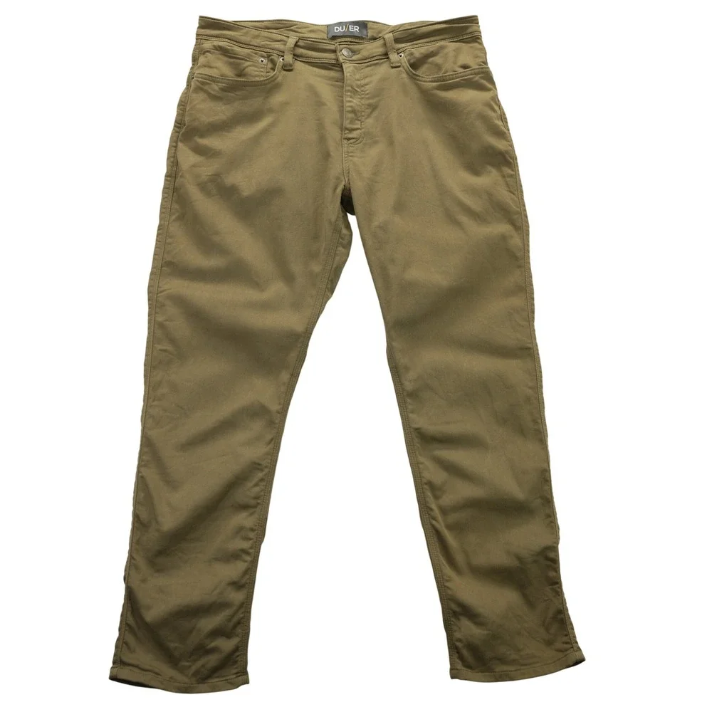 DU/ER No Sweat Pant Mens 36x30 Tobacco Khaki Brown Slim Performance Trousers